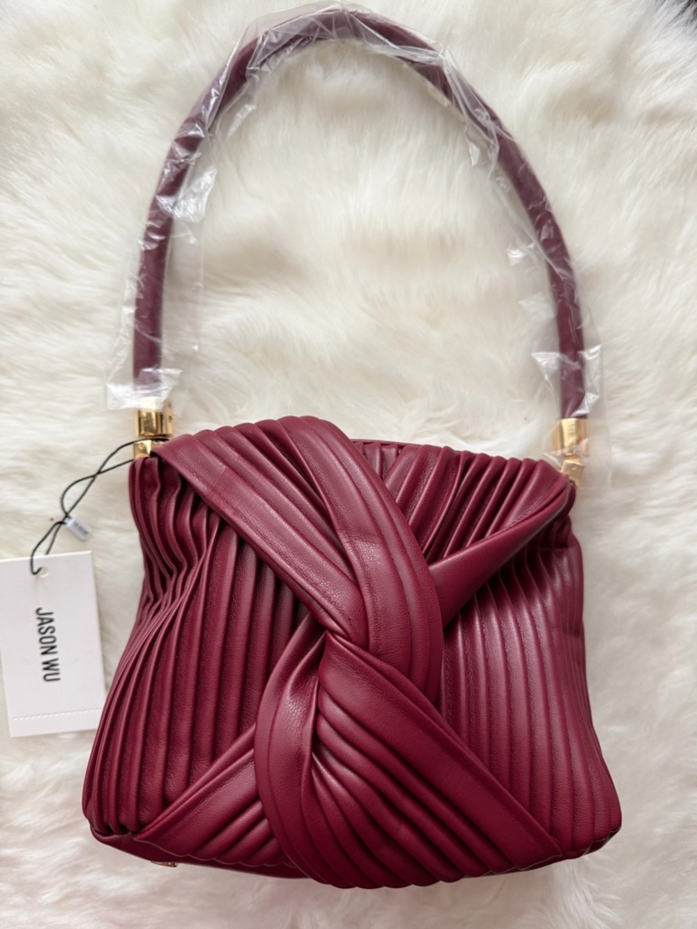 New! Jason Wu Wine Pleated Knot Shoulder Bag